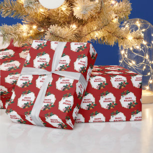 Papier Cadeau Cadre Joyeuses Fêtes sur fond rouge
