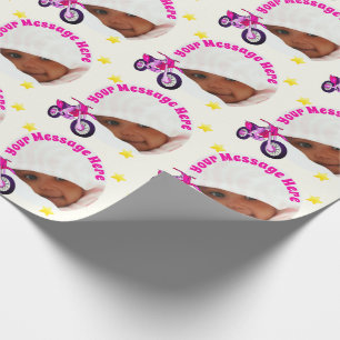 Papier Cadeau Cadre photo, moto rose et message personnalisé
