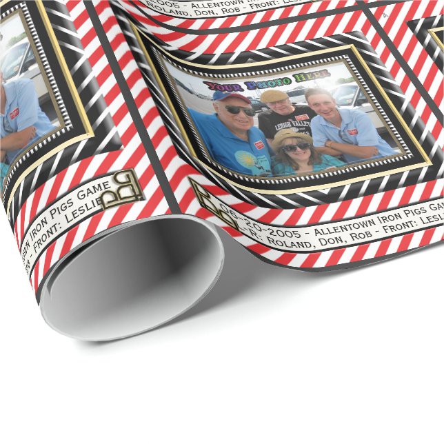 Papier Cadeau Cadre rouge et blanc de photo de rayure (Coin rond)