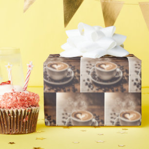 Papier Cadeau Café avec coeur et haricots