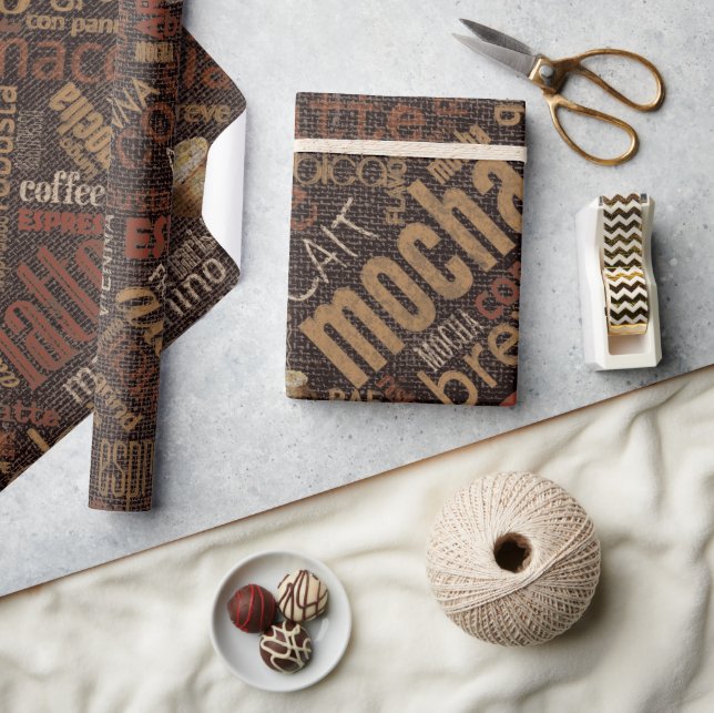 Papier Cadeau Café sur Burlap Word Cloud Brown ID283 (Artisanat)