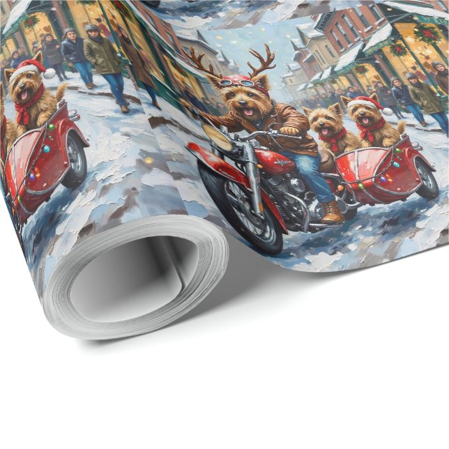 Papier Cadeau Cairn Terrier Christmas Motorcycle Parade Holiday (Coin rond)