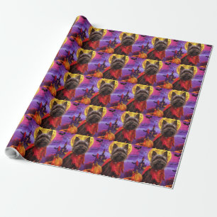 Papier Cadeau Cairn Terrier d'Halloween Vampire Citrouilles Effr