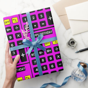 Papier Cadeau Calculatrice d'anniversaire en rose