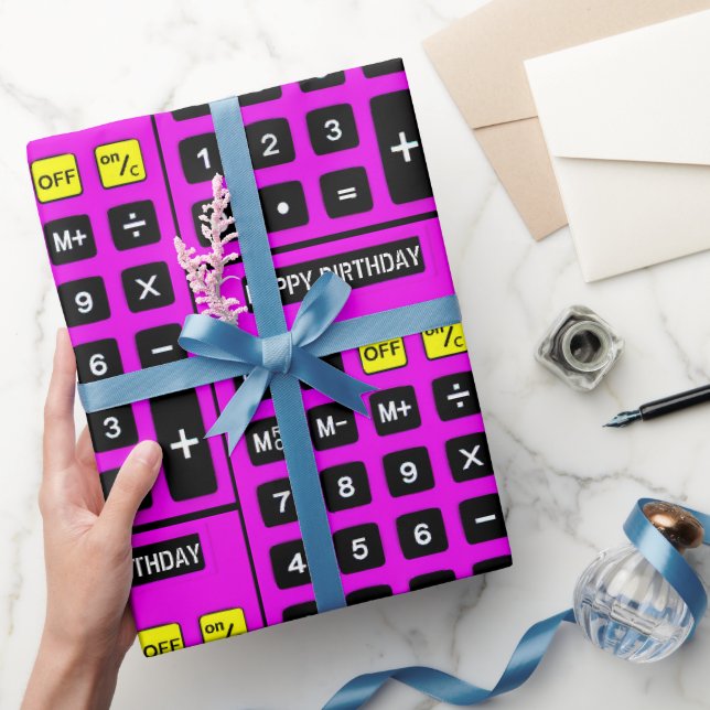Papier Cadeau Calculatrice d'anniversaire en rose (Cadeaux)