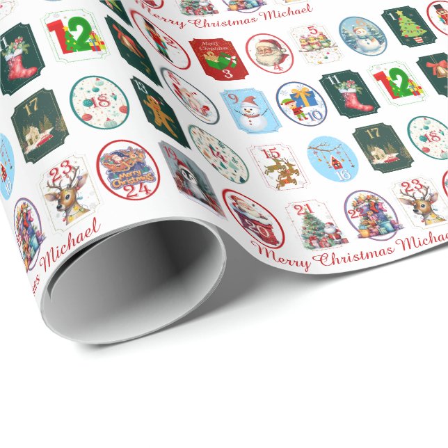 Papier Cadeau Calendrier de l'Avent festif (Coin rond)