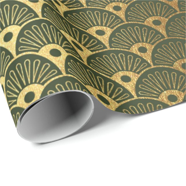 Papier Cadeau Cali Woodland Coquillages métalliques verts Art Dé (Coin rond)