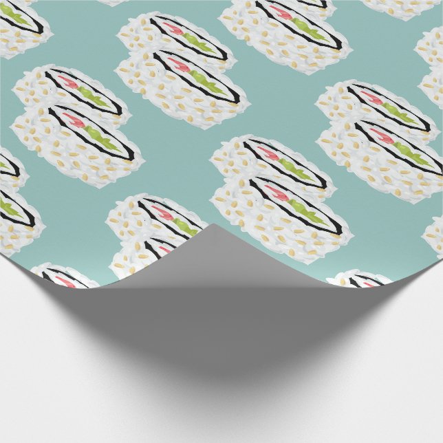Papier Cadeau California Roll Sushi Motif Bleu clair (Coin)