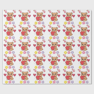 Papier Cadeau Câlins Ourson de la Saint-Valentin