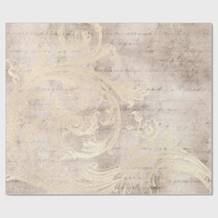 Papier Cadeau Calligraphie damassée grunge ivoire et or