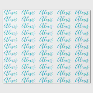 Papier Cadeau Calligraphie de nom Script Plain Simple Blanc Bleu