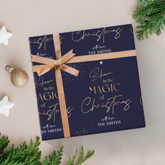 Papier Cadeau Calligraphie d'or de Noël personnalisée Nom Marine (Créateur téléchargé)