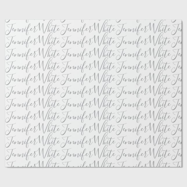 Papier Cadeau Calligraphie Élégant Gris rétro Gris Blanc Nom (Plat)