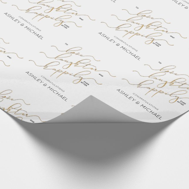 Papier Cadeau Calligraphie Heureux Jamais Après Nom Fiançailles (Coin)