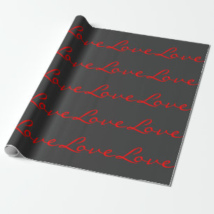 Papier Cadeau Calligraphie Tendance Grise Rouge Amour Mariage