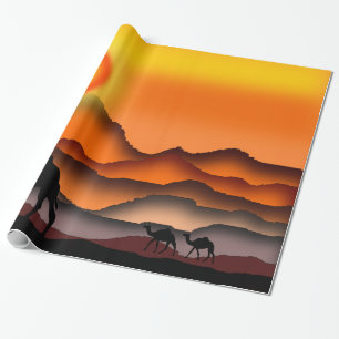 Papier Cadeau Camels Au Papier Enveloppant Du Désert Du Coucher 