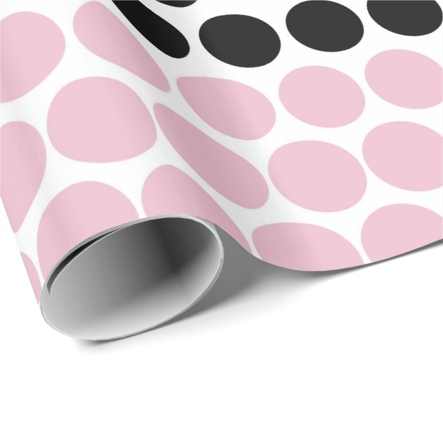 Papier Cadeau Cameo Pink et Black Polka Dot (Coin rond)