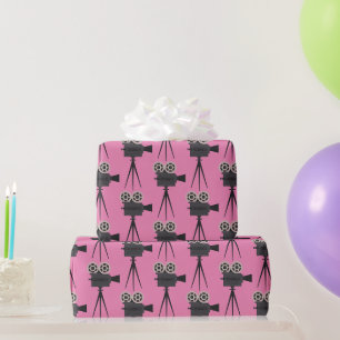 Papier Cadeau Caméras de cinéma rétro en rose