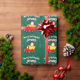 Papier Cadeau Camion à benne rouge avec le Père Noël dessin anim