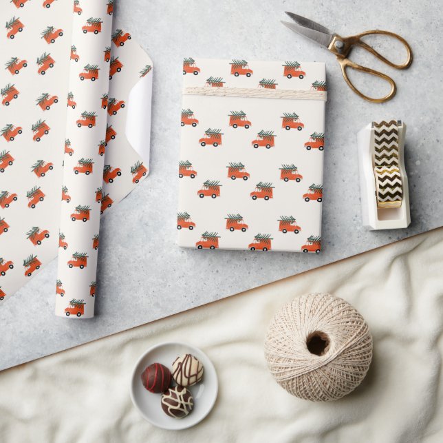 Papier Cadeau Camion de Noël blanc (Artisanat)