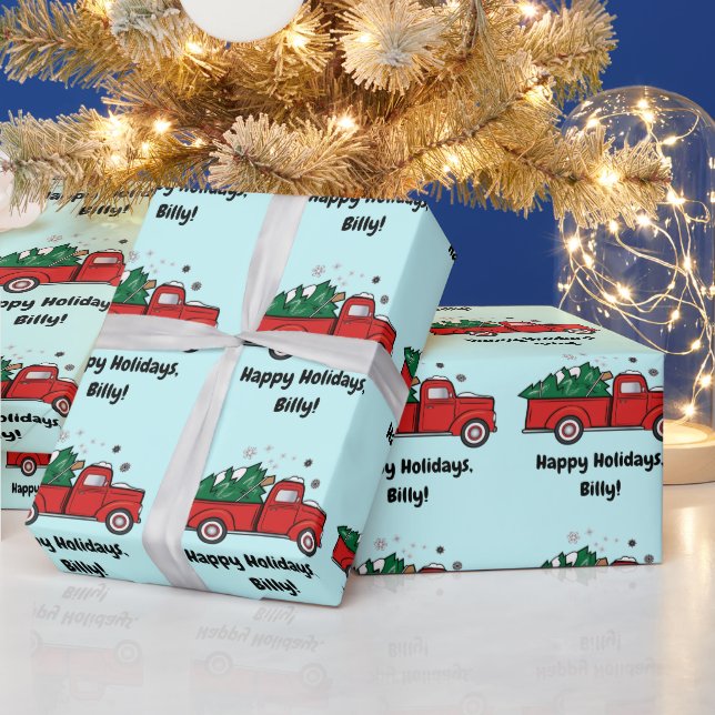 Papier Cadeau Camion de ramassage avec arbre de Noël Personnalis (Vacances)