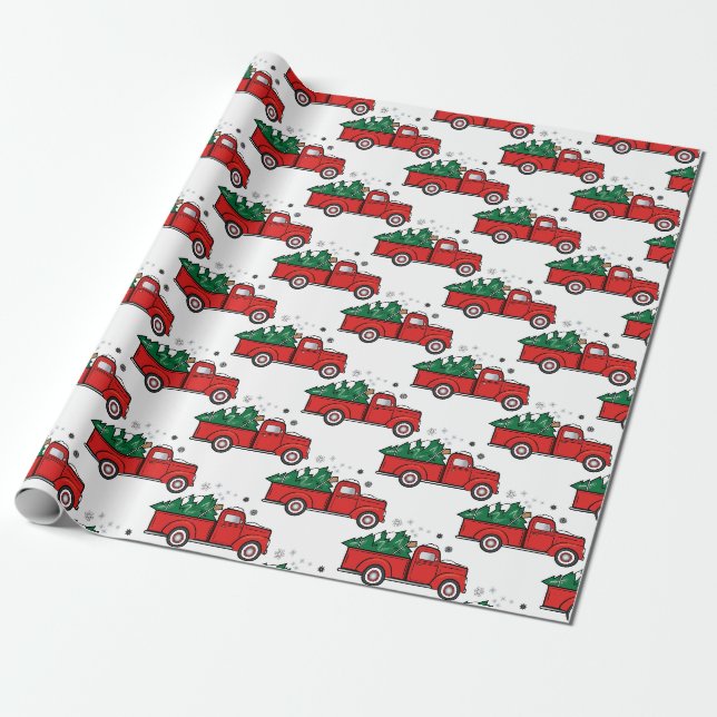 Papier Cadeau Camion de ramassage classique avec arbre de Noël (Déroulé)