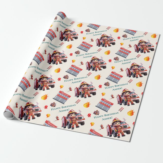 Papier Cadeau Camion pompier 3D Cute personnalisée pour garçons  (Déroulé)