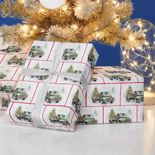 Papier Cadeau Camion Vert Aquarelle Retro Dans Les Flèches De Ne