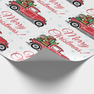 Papier Cadeau Camion vintage rouge de Noël avec des flocons de