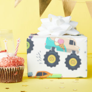 Papier Cadeau Camions monstres aquarelle pour enfants