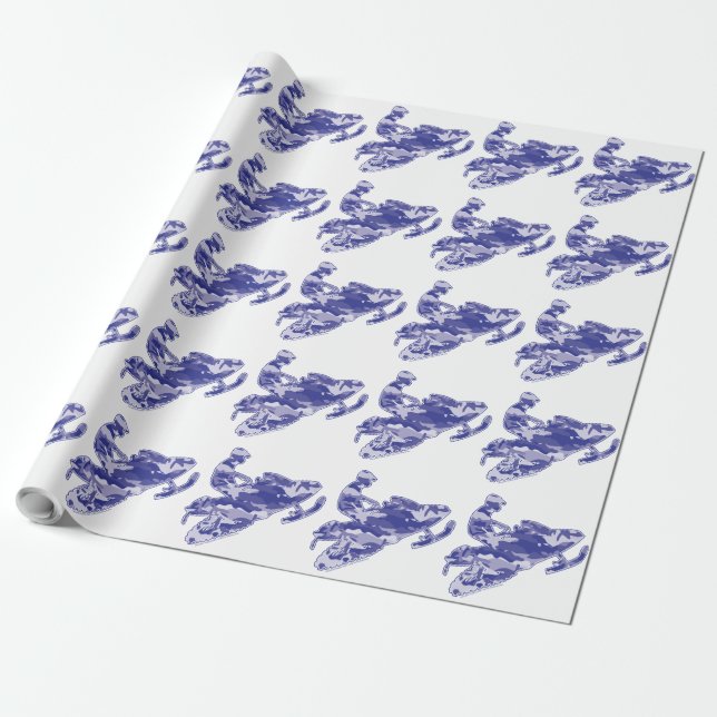 Papier Cadeau Camo Motoneige Bleu (Déroulé)