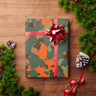 Papier Cadeau Camo vert avec l'orange de flamme de sécurité