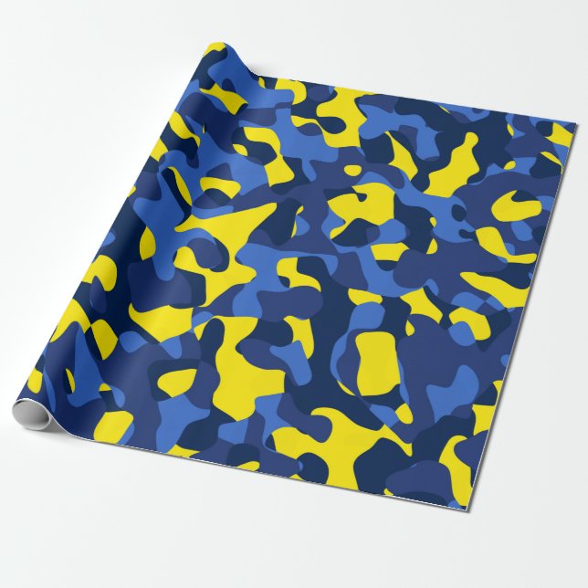 Papier Cadeau Camouflage bleu jaune Motif d'impression (Déroulé)