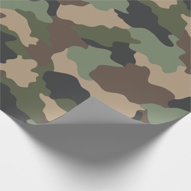 Papier Cadeau Camouflage Bois Camo Militaire Kaki Tan Noir (Coin)