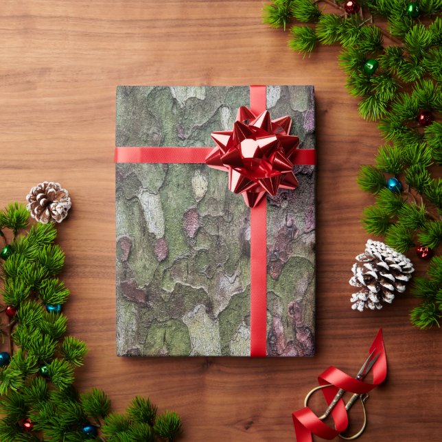 Papier Cadeau camouflage gris vert écorce en bois camo (Cadeau de vacances)