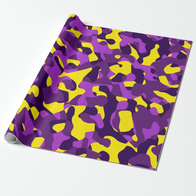 Papier Cadeau Camouflage jaune pourpre Motif d'impression (Déroulé)