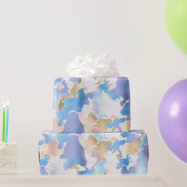 Papier Cadeau Camouflage Métallique Rose Bleu Or Abstrait (Cadeaux de fête)