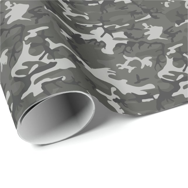 Papier Cadeau Camouflage militaire gris moderne (Coin rond)