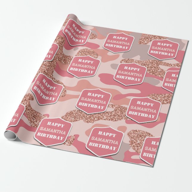Papier Cadeau Camouflage Rose Gold Blush Pink Camo Anniversaire  (Déroulé)