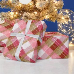 Papier Cadeau Campagne élégante plaid or rouge Cottage