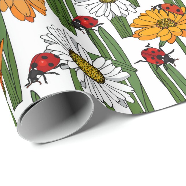 Papier Cadeau Campagne Pré des marguerites et des lustres gras (Coin rond)