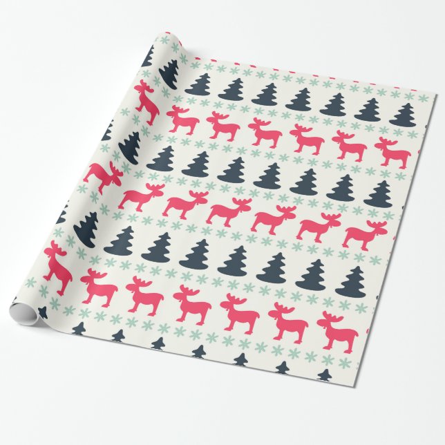 Papier Cadeau Campagne rustique Noël Oie & Arbre (Déroulé)