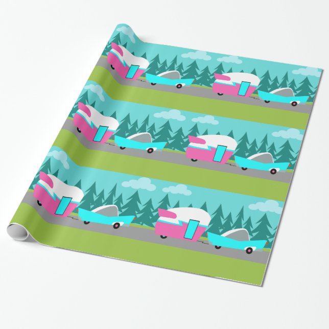 Papier Cadeau Camper Rétro / Remorque et papier d'enrobage de vo (Déroulé)