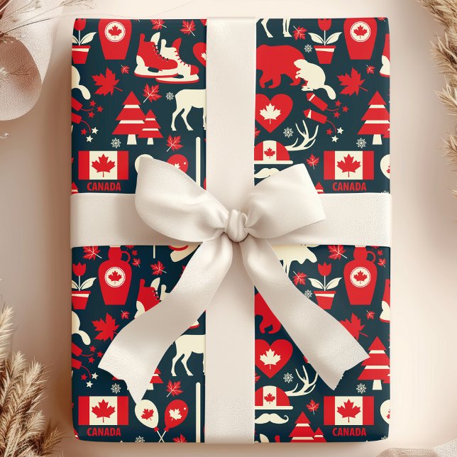 Papier Cadeau Canada Motif canadien de l'orignal d'hiver de Noël (Créateur téléchargé)