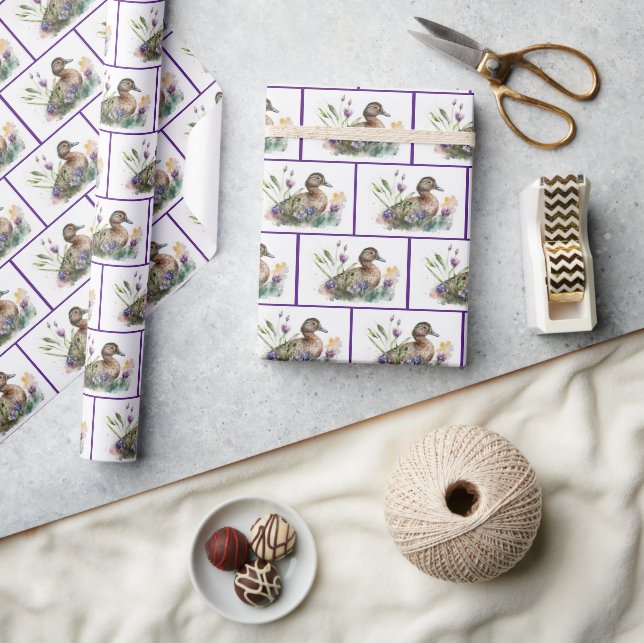 Papier Cadeau Canard D'Aquarelle En Fleurs (Artisanat)