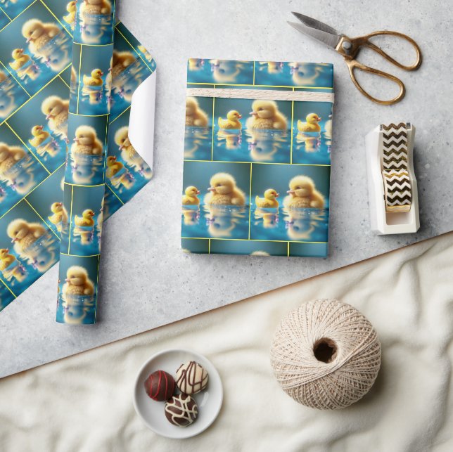 Papier Cadeau Canard jaune avec canard en caoutchouc de jouet (Artisanat)
