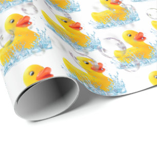 Papier Cadeau Canards Jaunes En Caoutchouc Avec Bulles