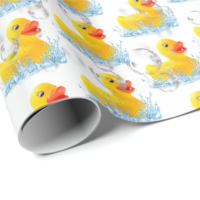 Papier Cadeau Canards Jaunes En Caoutchouc Avec Bulles (Coin rond)