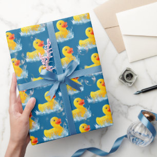 Papier Cadeau Canards Jaunes En Caoutchouc Avec Bulles