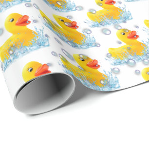 Papier Cadeau Canards Jaunes En Caoutchouc Avec Bulles